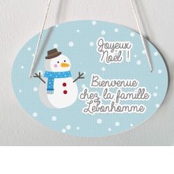 Plaque de porte personnalisable Spécial Noël - Bonhomme de neige