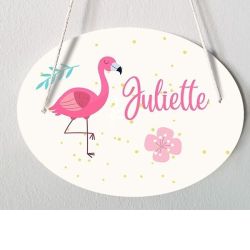 Plaque de porte chambre d'enfant personnalisable - Flamant rose