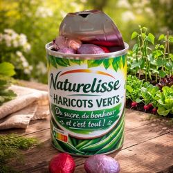 Boîte surprise de conserve de haricots verts avec chocolats de Pâques