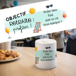 Tirelire personnalisée pour pot de départ retraite