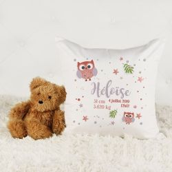 Coussin personnalisé Chouette rose