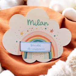 Plaque nuage en bois bois imprimée Souvenir de naissance bracelet Rainbow