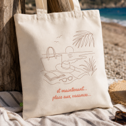 Totebag coton de qualité Maîtresse 'Place aux vacances' Personnalisable