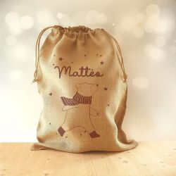 Hotte de Noël Vintage Ours | Jute personnalisée XXL