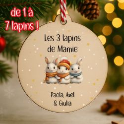 Décoration de Noël personnalisée – Famille de lapins (1 à 7 prénoms)