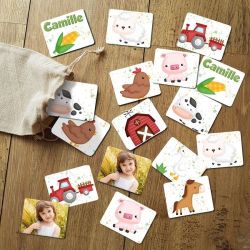 Jeu de mémoire modèle A la ferme personnalisé avec photo & prénom de l'enfant (30 pièces)