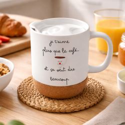 Mug liège message amour « Je t’aime plus que le café »