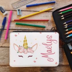 Trousse remplie crayons feutres personnalisée Licorne