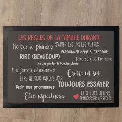 Tapis de porte Les règles de la famille personnalisé avec le nom de votre famille