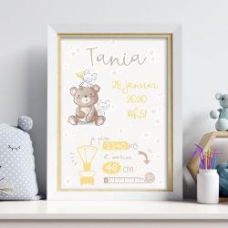 Affiche de naissance personnalisée Ourson