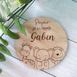 Plaque en bois bois gravée Annonce de naissance personnalisée Animaux