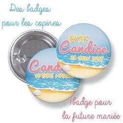 Badges EVJF rond grand format en métal - modèle plage - été