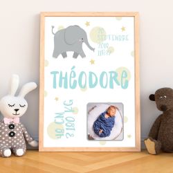 Affiche de naissance personnalisée Eléphant