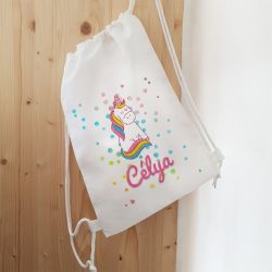 Sac de sport enfant personnalisable modèle Licorne Arc en ciel