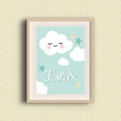 Affiche Nuage personnalisée pour chambre d'enfant avec prénom