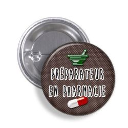 Badge Préparateur en pharmacie avec épingle fond noir