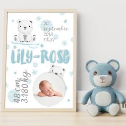 Affiche de naissance personnalisée Ours