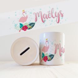 Tirelire  enfant avec prénom modèle Flamand rose