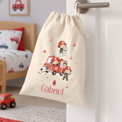 Pochon personnalisé Pompier avec prénom – Sac de rangement enfant 30 x 45 cm