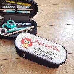 Trousse à crayons personnalisable - modèle Chouette maîtresse