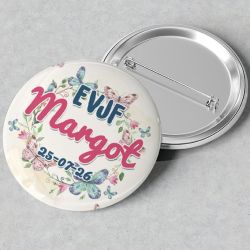 Badges EVJF rond grand format en métal - modèle fleuri
