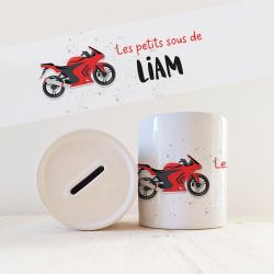 Tirelire personnalisée avec prénom modèle Moto