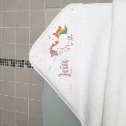 Cape de bain personnalisée en éponge | pour enfant | avec prénom | modèle Licorne