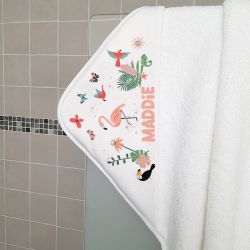 Cape de bain personnalisée en éponge | pour enfant | avec prénom | modèle Tropical