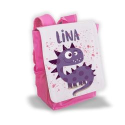 Sac à dos pour enfant personnalisé avec prénom modèle Dinosaure mauve