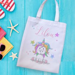 Tote bag enfant personnalisé Licorne arc en ciel