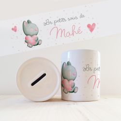 Tirelire  enfant avec prénom modèle Chat et coeur
