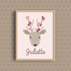 Affiche Cerf personnalisée pour chambre d’enfant avec prénom