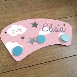 Porte manteaux chambre enfant personnalisé - Nuages (rose)