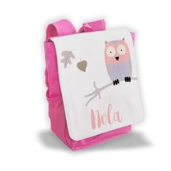 Sac à dos pour enfant personnalisé avec prénom modèle Chouette rose